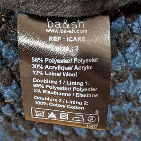 ba&sh Geometric Long Sleeve Wool Open Front Long Cardigan Cape Sweater Size 3 - Picture 9 of 10